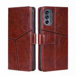 For Motorola Moto G62 5G Geometric Stitching Horizontal Flip Leather Phone Case(Dark Brown)