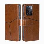 For OPPO A57 4G 2022 Geometric Stitching Horizontal Flip Leather Phone Case(Light Brown)