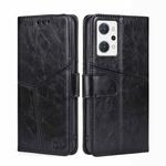 For OPPO Reno7 A JP Version Geometric Stitching Horizontal Flip Leather Phone Case(Black)