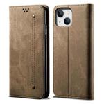 For iPhone 14 Denim Texture Casual Style Leather Phone Case (Khaki)