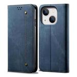 For iPhone 14 Plus Denim Texture Casual Style Leather Phone Case (Blue)