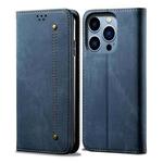 For iPhone 14 Pro Denim Texture Casual Style Leather Phone Case(Blue)