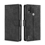 For Nokia C21 Plus Skin Feel Crocodile Magnetic Clasp Leather Phone Case(Black)