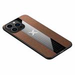 For iPhone 14 Pro Max XINLI Stitching Cloth Textue TPU Phone Case (Brown)