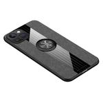 For iPhone 14 XINLI Stitching Cloth Textue Ring Holder TPU Case (Grey)