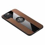 For iPhone 14 XINLI Stitching Cloth Textue Ring Holder TPU Case (Brown)