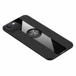 For iPhone 14 Plus XINLI Stitching Cloth Textue Ring Holder TPU Case (Black)