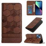 For iPhone 14 Football Texture Magnetic Leather Flip Phone Case (Brown)
