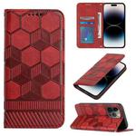 For iPhone 14 Pro Football Texture Magnetic Leather Flip Phone Case(Red)