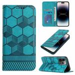 For iPhone 14 Pro Football Texture Magnetic Leather Flip Phone Case(Light Blue)