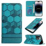 For iPhone 14 Pro Max Football Texture Magnetic Leather Flip Phone Case (Light Blue)