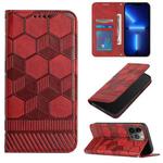 For iPhone 13 Pro Max Football Texture Magnetic Leather Flip Phone Case (Red)