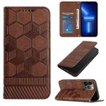 For iPhone 13 Pro Max Football Texture Magnetic Leather Flip Phone Case (Brown)