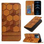 For iPhone 12 / 12 Pro Football Texture Magnetic Leather Flip Phone Case(Khaki)