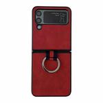 For Samsung Galaxy Z Flip4 Two-color Cowhide Texture Protective Phone Case with Ring Buckle(Red)