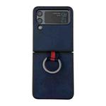 For Samsung Galaxy Z Flip4 Two-color Cowhide Texture Protective Phone Case with Ring Buckle(Blue)