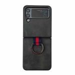 For Samsung Galaxy Z Flip4 Two-color Cowhide Texture Protective Phone Case with Ring Buckle(Black)