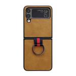 For Samsung Galaxy Z Flip4 Two-color Cowhide Texture Protective Phone Case with Ring Buckle(Brown)