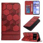 For Xiaomi Poco M4 5G Football Texture Magnetic Leather Flip Phone Case(Red)