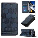 For Xiaomi Poco M4 Pro 5G Football Texture Magnetic Leather Flip Phone Case(Dark Blue)