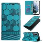 For Samsung Galaxy S21 5G Football Texture Magnetic Leather Flip Phone Case(Light Blue)