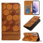 For Samsung Galaxy S21+ 5G Football Texture Magnetic Leather Flip Phone Case(Khaki)