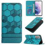For Samsung Galaxy S21+ 5G Football Texture Magnetic Leather Flip Phone Case(Light Blue)