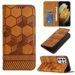 For Samsung Galaxy S21 Ultra 5G Football Texture Magnetic Leather Flip Phone Case(Khaki)