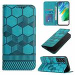 For Samsung Galaxy S21 FE Football Texture Magnetic Leather Flip Phone Case(Light Blue)