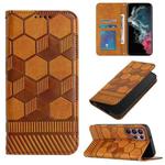 For Samsung Galaxy S22 Ultra 5G Football Texture Magnetic Leather Flip Phone Case(Khaki)