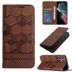 For Samsung Galaxy S22 Ultra 5G Football Texture Magnetic Leather Flip Phone Case(Brown)