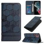 For Samsung Galaxy S22 Ultra 5G Football Texture Magnetic Leather Flip Phone Case(Dark Blue)