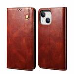 For iPhone 14 Simple Wax Crazy Horse Texture Horizontal Flip Leather Case (Brown)