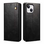For iPhone 14 Simple Wax Crazy Horse Texture Horizontal Flip Leather Case (Black)