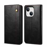 For iPhone 14 Plus Simple Wax Crazy Horse Texture Horizontal Flip Leather Case (Black)