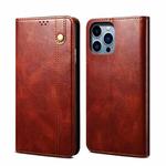 For iPhone 14 Pro Max Simple Wax Crazy Horse Texture Horizontal Flip Leather Case (Brown)