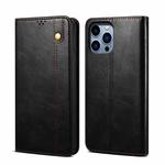 For iPhone 14 Pro Max Simple Wax Crazy Horse Texture Horizontal Flip Leather Case (Black)