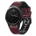 For Garmin Fenix 7X Silicone + Leather Quick Release Watch Band(Wine Red)