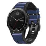 For Garmin Fenix 7X Silicone + Leather Quick Release Watch Band(Dark Blue)