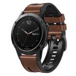 For Garmin Fenix 7X Silicone + Leather Quick Release Watch Band(Brown)