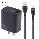 PD 33W USB-C / Type-C+QC 3.0 USB Dual Port Charger with 1m 6A USB to USB-C / Type-C Data Cable, Specification:US Plug(Black)