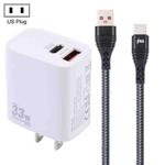 PD 33W USB-C / Type-C+QC 3.0 USB Dual Port Charger with 1m 6A USB to USB-C / Type-C Data Cable, Specification:US Plug(White)