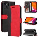 For iPhone 14 Stitching-color Leather Phone Case (Red)