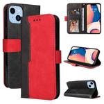 For iPhone 14 Plus Stitching-color Leather Phone Case (Red)