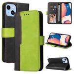 For iPhone 14 Plus Stitching-color Leather Phone Case (Green)