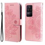 For Xiaomi Redmi K40S / Poco F4 7-petal Flowers Embossing Leather Case(Rose Gold)