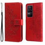 For Xiaomi Redmi K40S / Poco F4 7-petal Flowers Embossing Leather Case(Red)