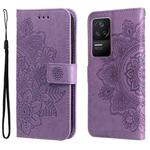 For Xiaomi Redmi K40S / Poco F4 7-petal Flowers Embossing Leather Case(Light Purple)