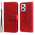 For Xiaomi Redmi Note 11T Pro/Poco X4 GT 7-petal Flowers Embossing Leather Case(Red)