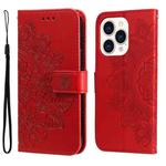 For iPhone 14 Pro 7-petal Flowers Embossing Leather Case(Red)